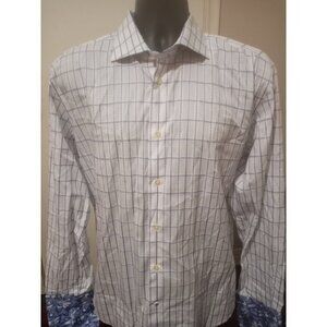 Robert Graham Dress Shirt Mens 17.5 44 (XL) Button Up French Cuff White Blue